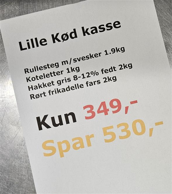 JA TAK AFHENTNING T0RSDAG OG LEVERING FREDAG 💥 LILLE KØDPAKKE KUN 349,-