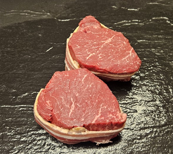 2 stk Medaljon med bacon af  Wagyu tykstegsfilet